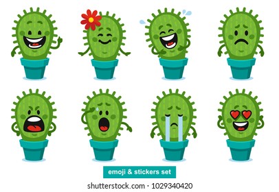 stock vector emoji cactus set cartoon set smile