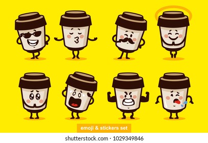 stock vector emoji coffee set cartoon set coffee smile