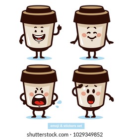 stock vector emoji coffee set cartoon set coffee smile