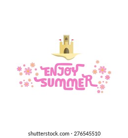 Stock vector enjoy summer with sand castle background 