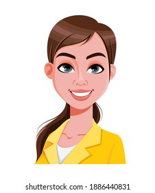 Stock vector. Face expression of beautiful woman, cheerful. Female emotion. Cute cartoon character in flat style. Vector illustration
