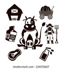 Stock vector farm cow pictogram illustration simple black icon set 