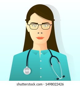 stock vector female doctor in surgery suit with stethoscope. medical and health care concept. vector illustration background.