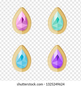 Stock vector flat collection with golden jewelry on transparent background for print design. Design element set