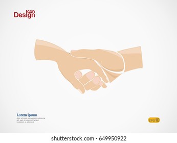 stock vector flat icon of holding on hands together