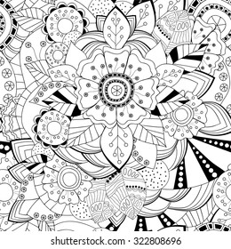 stock vector floral black and white doodle pattern, border