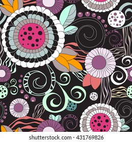 stock vector floral seamless doodle pattern. decorative element