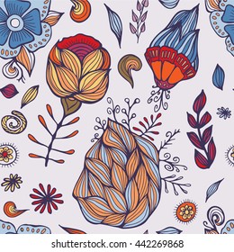 stock vector floral seamless doodle pattern. decorative element. abstract flowers