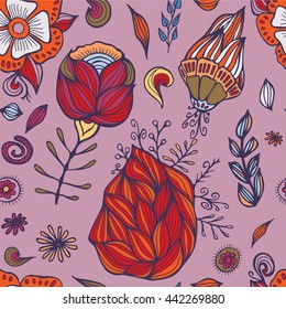 stock vector floral seamless doodle pattern. decorative element. abstract flowers