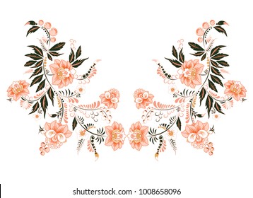 stock vector flowers and leaf ornament. oriental or russian pattern.necklace embroidery design