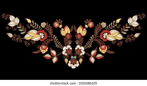 stock vector flowers and leaf ornament. oriental or russian pattern. necklace embroidery design