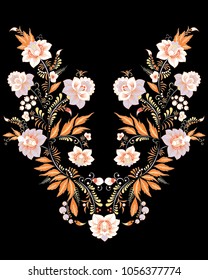 stock vector flowers and leaf ornament. oriental or russian pattern.necklace embroidery design