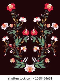 stock vector flowers and leaf ornament. oriental or russian pattern.necklace embroidery design