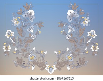 stock vector flowers and leaf ornament. oriental or russian pattern.necklace embroidery design