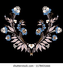 stock vector flowers and leaf ornament. oriental or russian pattern.necklace embroidery design