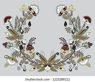 stock vector flowers and leaf ornament. oriental or russian pattern.necklace embroidery design