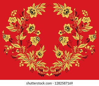 Stock-Vektorblumen und Blattverzierungen. orientalisches oder russisches Muster.necklace Stickereidesign