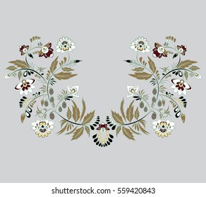 stock vector flowers and leaf ornament. oriental or russian pattern.necklace embroidery design