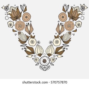 stock vector flowers and leaf ornament. oriental or russian pattern. necklace embroidery design