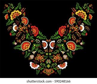 stock vector flowers and leaf ornament. oriental or russian pattern.necklace embroidery design