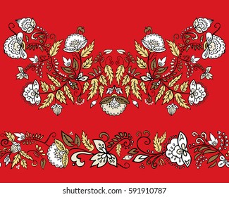 stock vector flowers and leaf ornament. oriental or russian pattern.necklace embroidery design