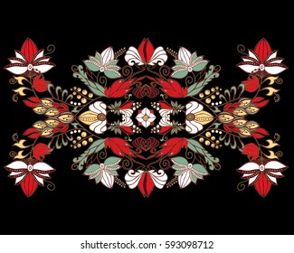 stock vector flowers and leaf ornament. oriental or russian pattern.necklace embroidery design