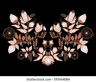 stock vector flowers and leaf ornament. oriental or russian pattern.necklace embroidery design
