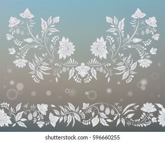 stock vector flowers and leaf ornament. oriental or russian pattern.necklace embroidery design