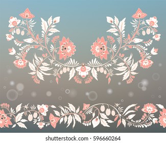 stock vector flowers and leaf ornament. oriental or russian pattern.necklace embroidery design