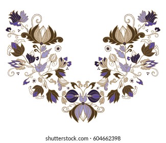 stock vector flowers and leaf ornament. oriental or russian pattern.necklace embroidery design