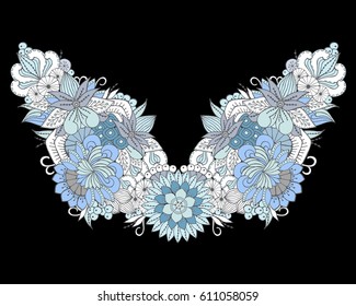 stock vector flowers and leaf ornament. oriental or russian pattern.necklace embroidery design