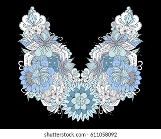 stock vector flowers and leaf ornament. oriental or russian pattern.necklace embroidery design
