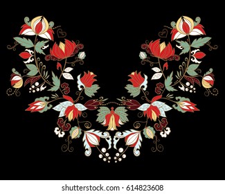 stock vector flowers and leaf ornament. oriental or russian pattern.necklace embroidery design