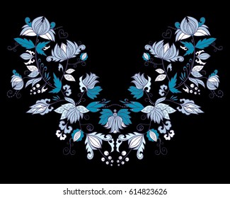 stock vector flowers and leaf ornament. oriental or russian pattern.necklace embroidery design