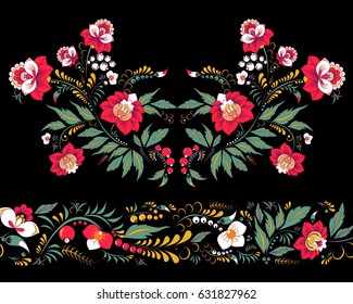 stock vector flowers and leaf ornament. oriental or russian pattern.necklace embroidery design