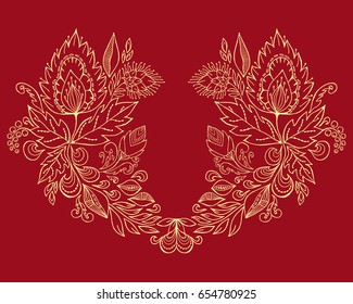 stock vector flowers and leaf ornament. oriental or russian pattern.necklace embroidery design