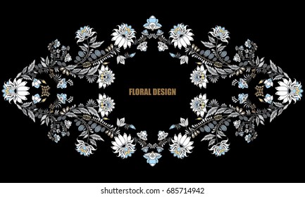 stock vector flowers and leaf ornament. oriental or russian pattern.necklace embroidery design