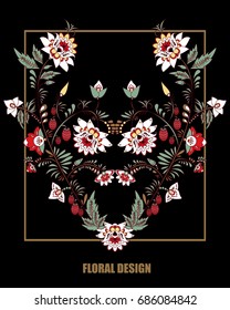 stock vector flowers and leaf ornament. Oriental or russian pattern.necklace embroidery design