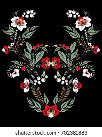 stock vector flowers and leaf ornament. oriental or russian pattern.necklace embroidery design