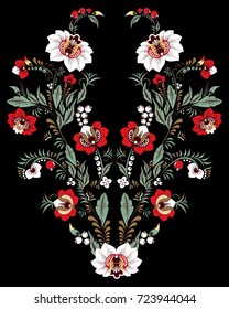 stock vector flowers and leaf ornament. oriental or russian pattern.necklace embroidery 