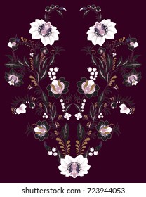 stock vector flowers and leaf ornament. oriental or russian pattern.necklace embroidery design