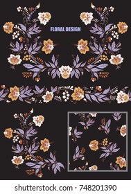 stock vector flowers and leaf ornament. oriental or russian pattern.necklace embroidery design