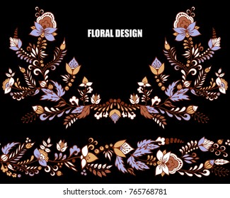 stock vector flowers and leaf ornament. oriental or russian pattern.necklace embroidery design