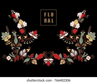 stock vector flowers and leaf ornament. oriental or russian pattern.necklace embroidery design