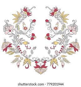 Stock vector flowers and leaf ornament. Oriental or pattern. Necklace embroidery design