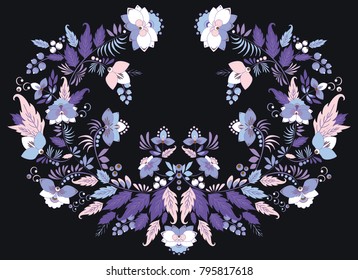 stock vector flowers and leaf ornament. oriental or russian pattern.necklace embroidery design