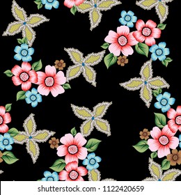 stock vector flowers pattern on black background