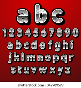 Stock Vector font pointillism. Letters and Numbers.