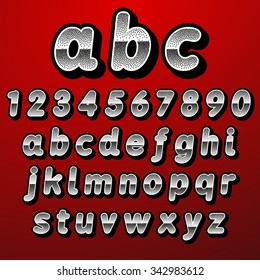 Stock Vector font pointillism. Letters and Numbers.