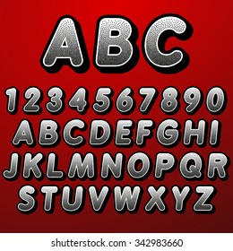 Stock Vector font pointillism. Letters and Numbers.